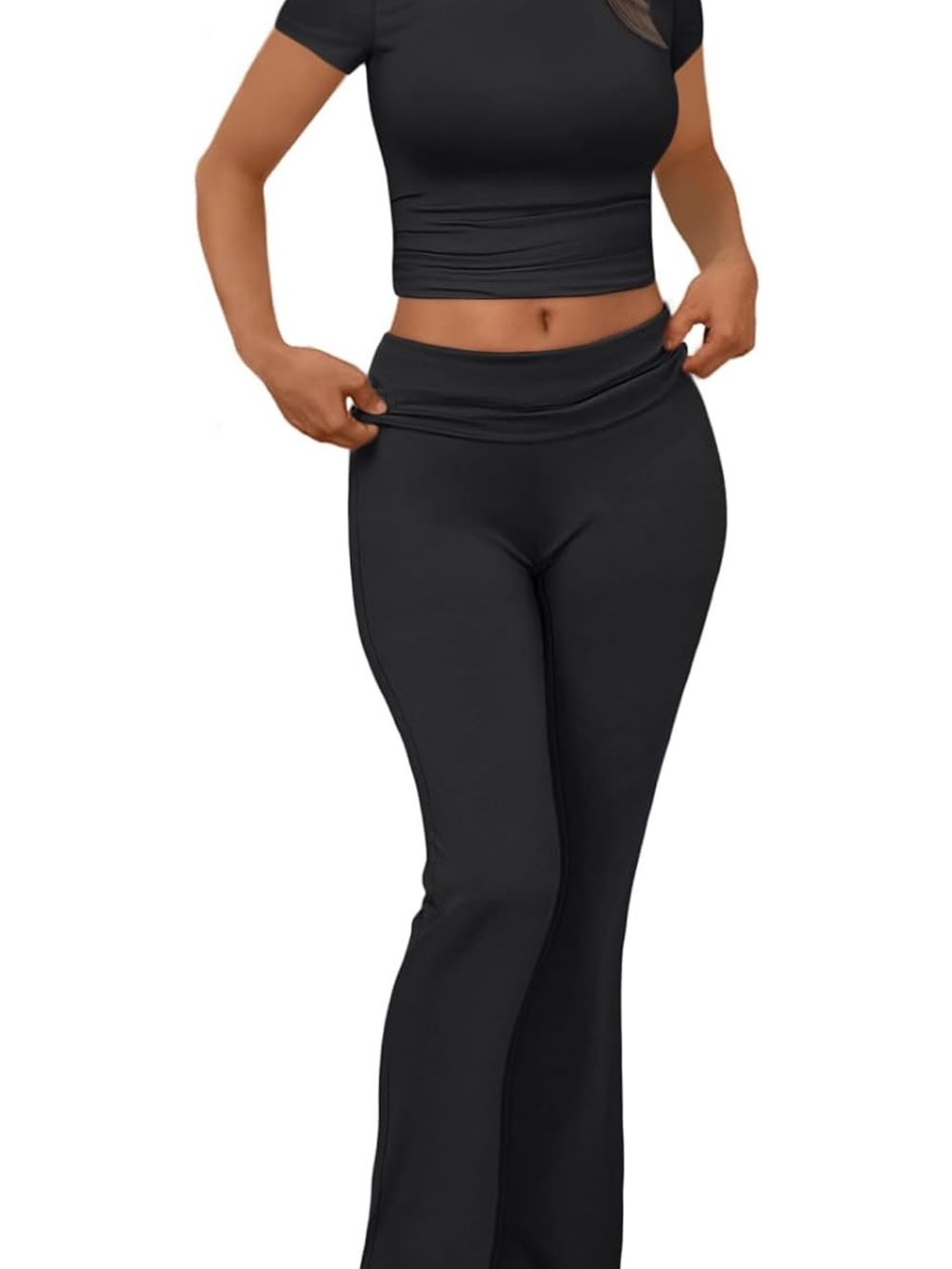 Black Boot-Cut Flare Pants and matching top. Set. XL